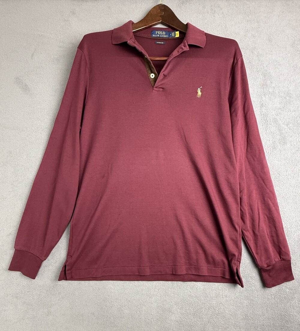 Polo Ralph Lauren Mens M Classic Fit Soft Cotton Long Sleeve Polo Burgundy Shirt